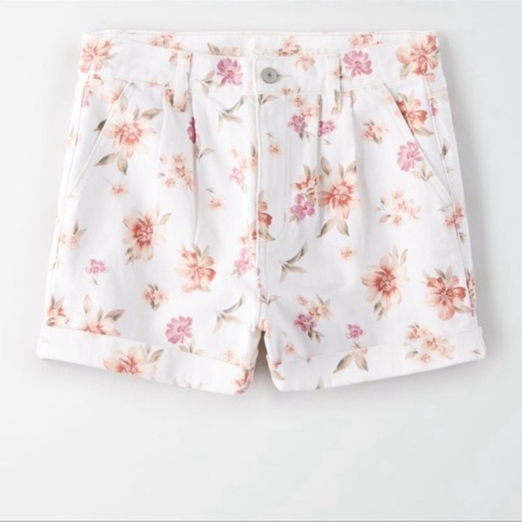 American Eagle Mom Denim Jean Shorts Cream Floral Size 4 - Picture 3 of 13